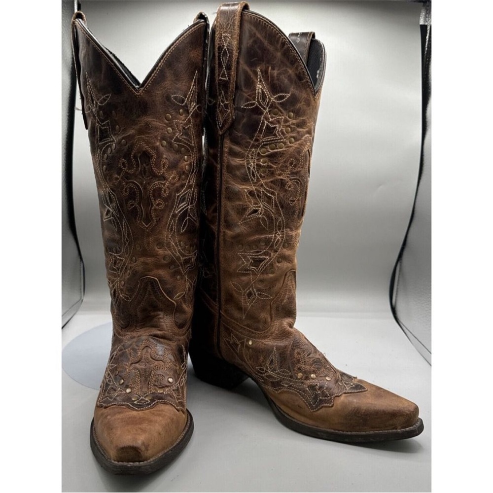 DAN POST Ladies Cowboy Western Boots 6.5M Leather Stitching Sparkle Design